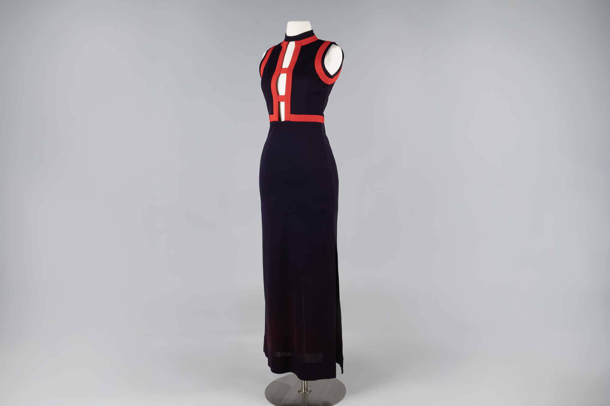 Image of Navy blue acetate evening gown designed by Rudi Gernreich, 1969
